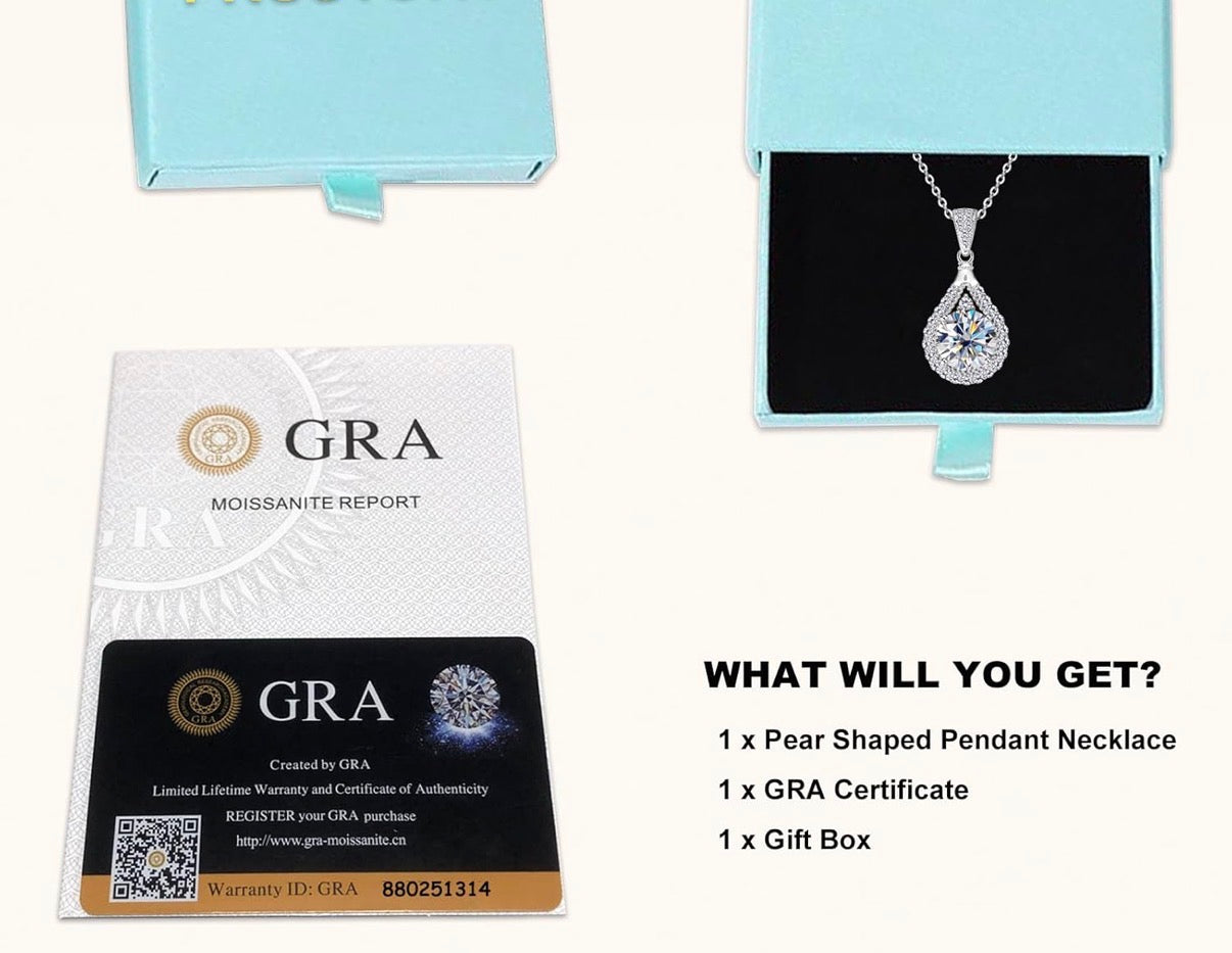 1 Carat Moissanite Engagement Pendant Necklace, D Color VVS1 Clarity 925 Sterling Silver Pear Shaped