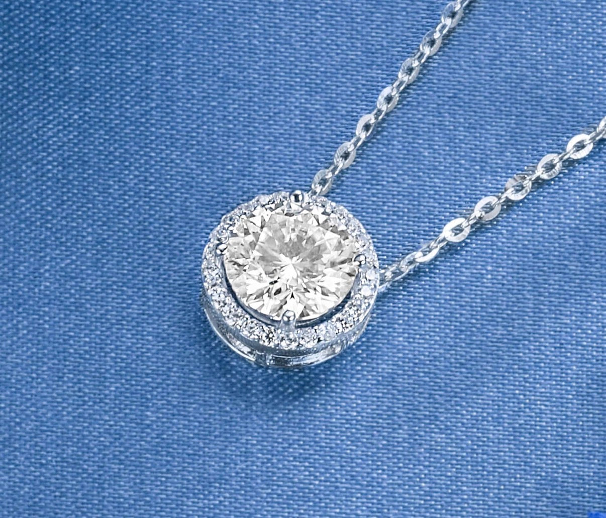 1 Carat Halo Pendant Moissanite 925 Sterling Silver Pendant Necklace Silver Earrings 18K White Gold Plated Jewelry Set