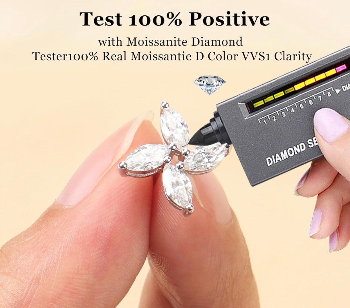 Moissanite PinWheel Earrings D Color VVS1 Clear Moissanite Earrings 18K Gold Plated 925 Sterling Silver
