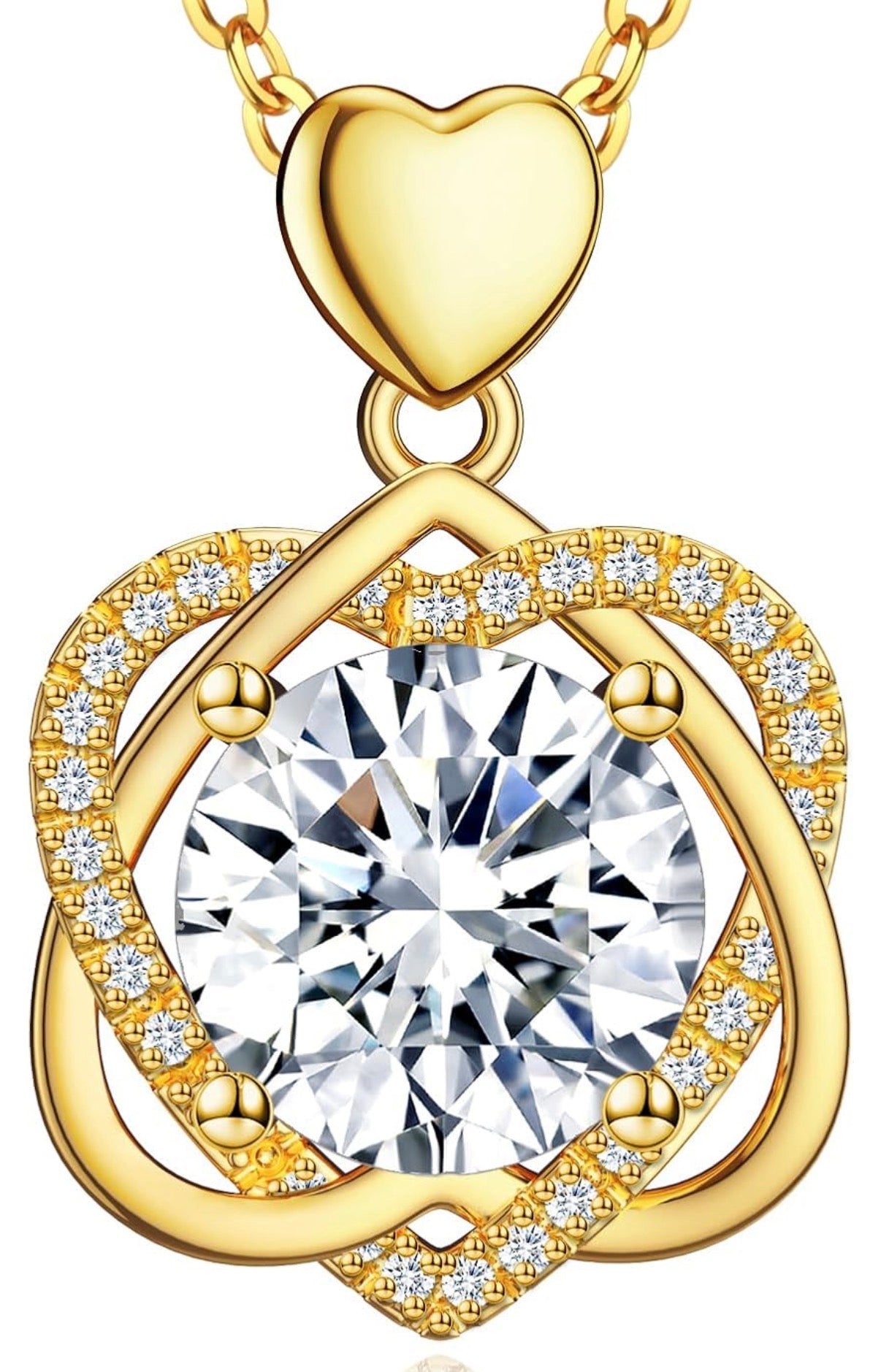 Infinity Heart Necklace for Women 4 Carats Moissanite, Sterling Silver Pendant