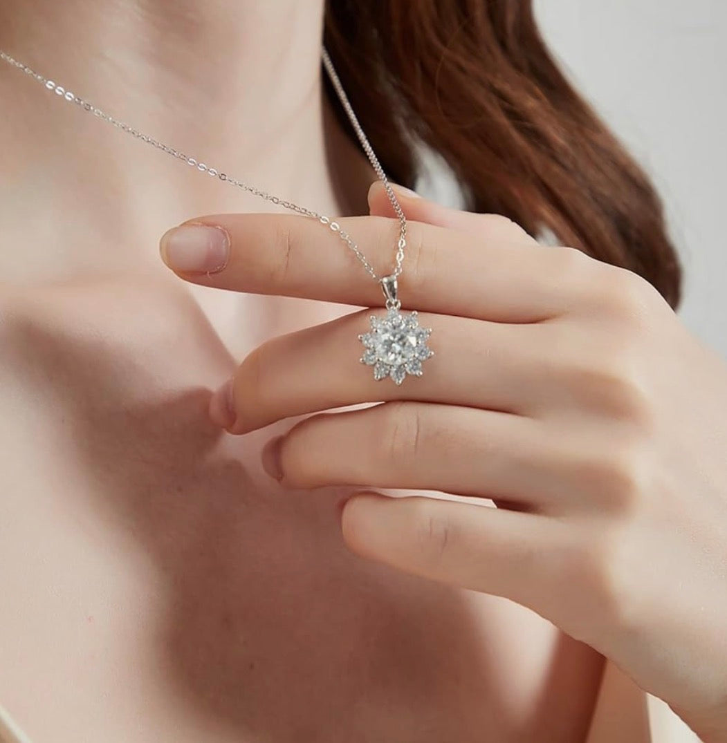 Sunflower Moissanite Pendant Necklace for Women 1CT Sterling Silver