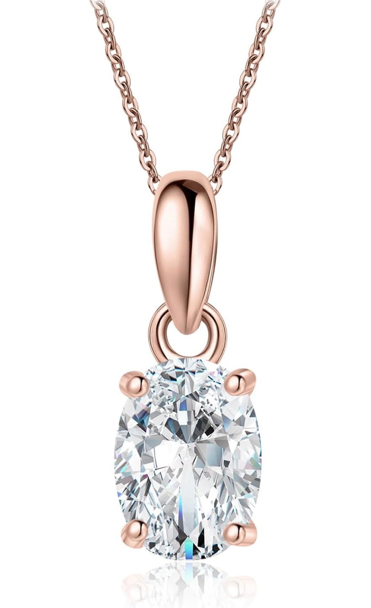 Oval Cut 1ct Moissanite Solitaire Pendant Necklace for Women, Simulated Diamond 925 Sterling Silver 14k White Gold Plated Necklaces for Her VVS D-F.
