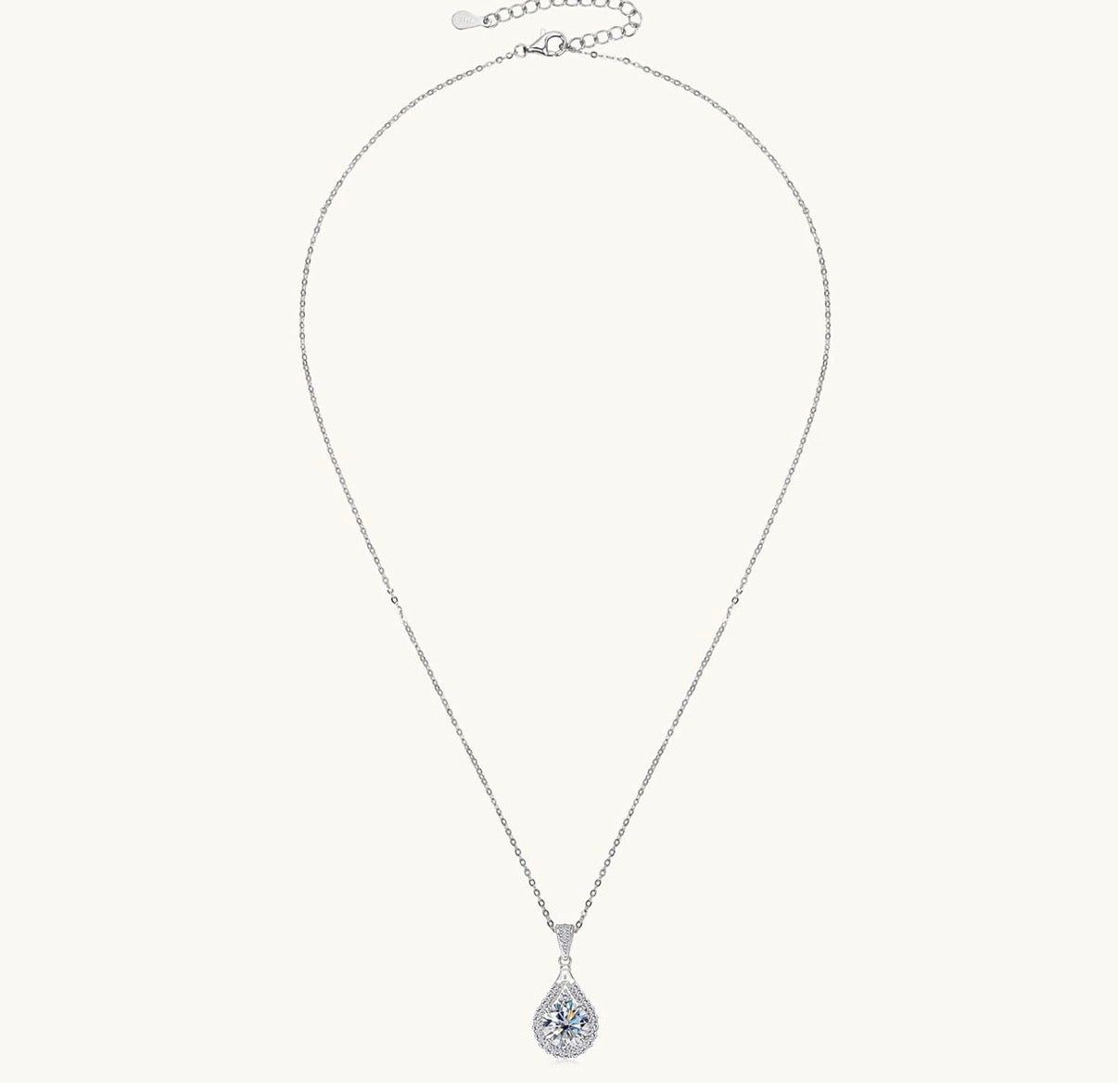 1 Carat Moissanite Engagement Pendant Necklace, D Color VVS1 Clarity 925 Sterling Silver Pear Shaped