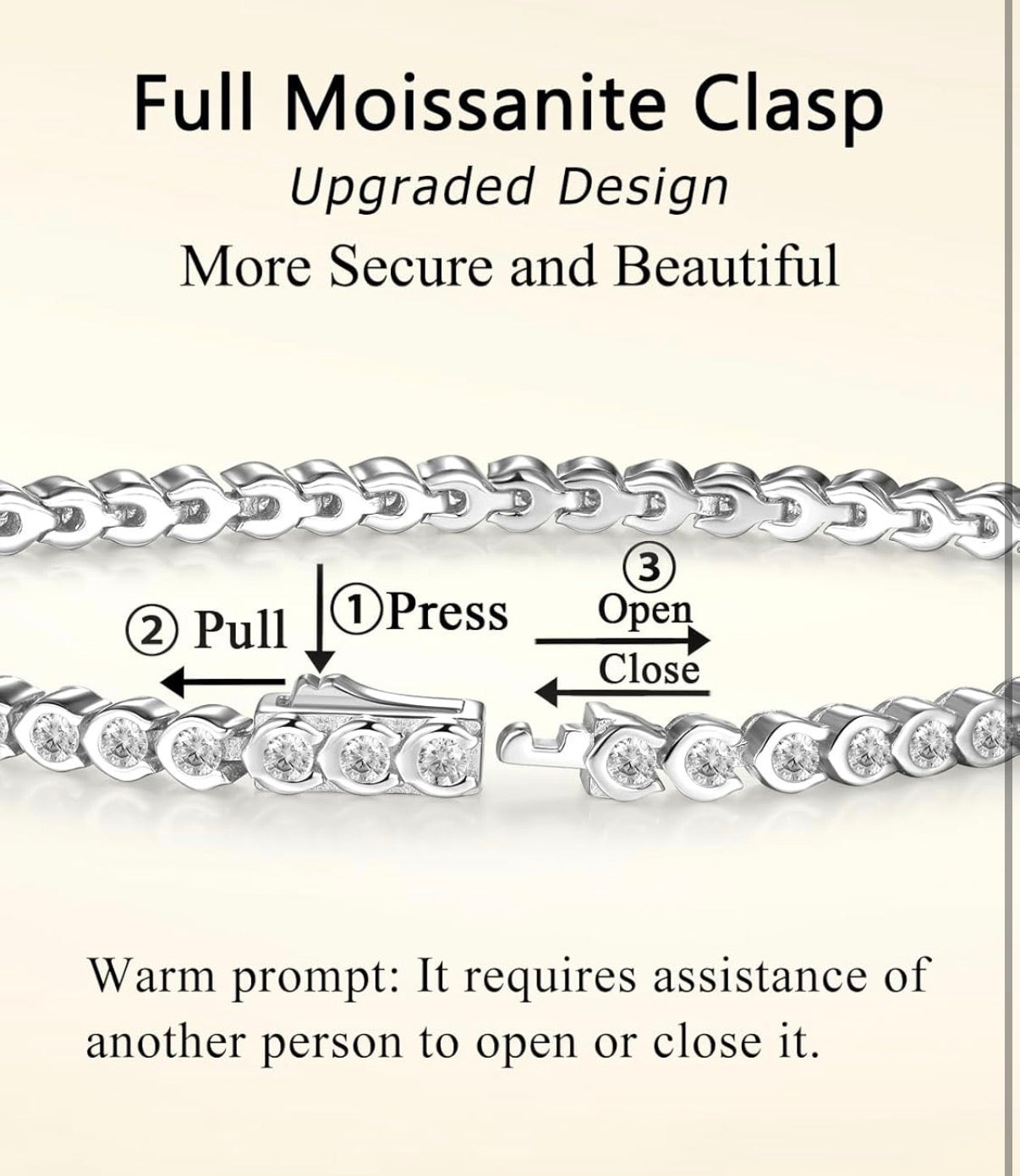 D Color VVS1 Clarity Moissanite Tennis Bracelet 1.21 Carat Solid 925 Sterling Silver, 5.5-7.5inch
