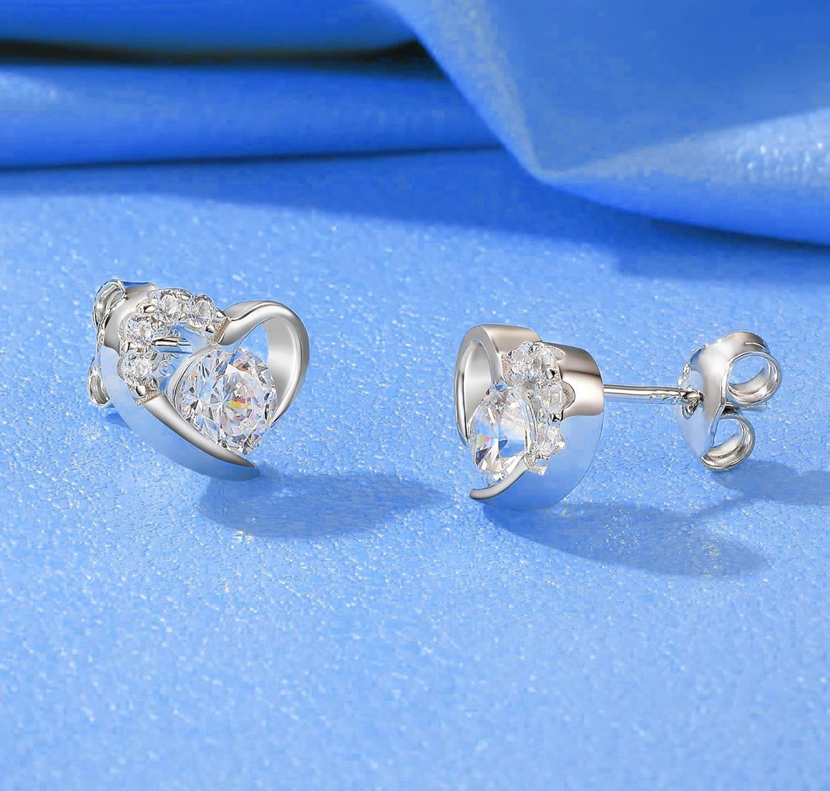 1 Carat Mossanite Heart 925 Sterling Silver Pendant Necklace Silver Earrings 18K White Gold Plated Jewelry Set