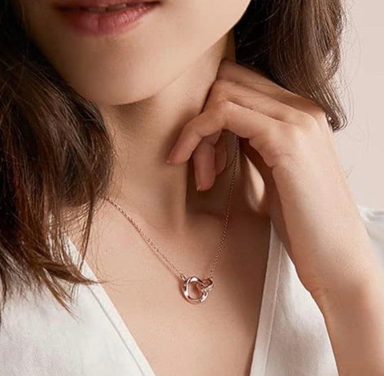 18k Gold Mobius Ring Necklace, Moissanite Love Necklace.