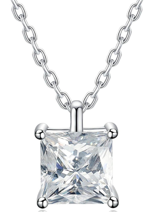 Moissanite Solitaire Pendant Necklaces for Women Sterling Silver with 18K White Gold Plated 1 Carat D Color VVS1 Clarity