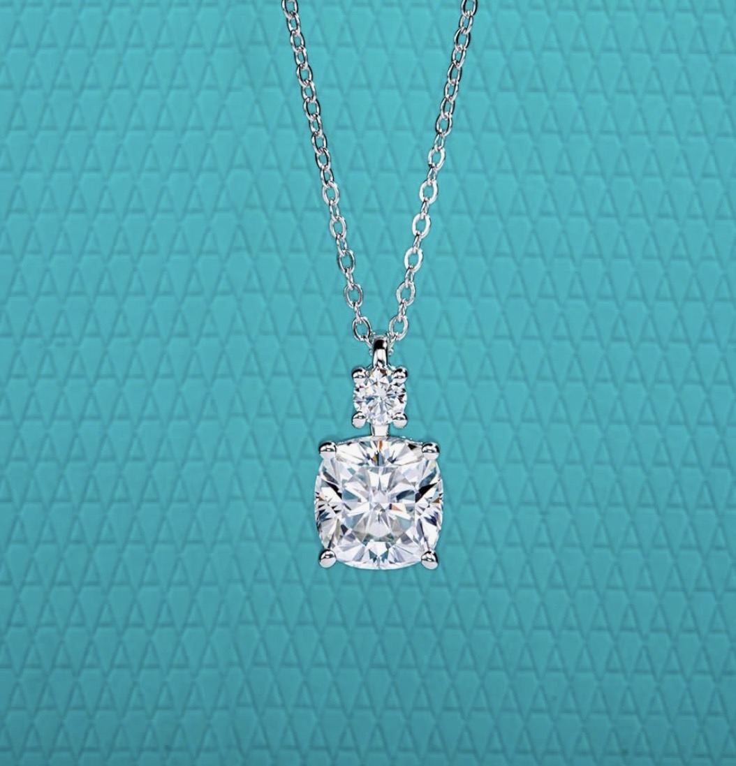 Cushion Cut 2 Ct Moissanite Pendant Necklace D Color VVS1 925 Sterling Silver