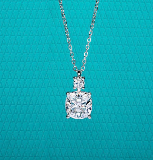 Cushion Cut 2 Ct Moissanite Pendant Necklace D Color VVS1 925 Sterling Silver