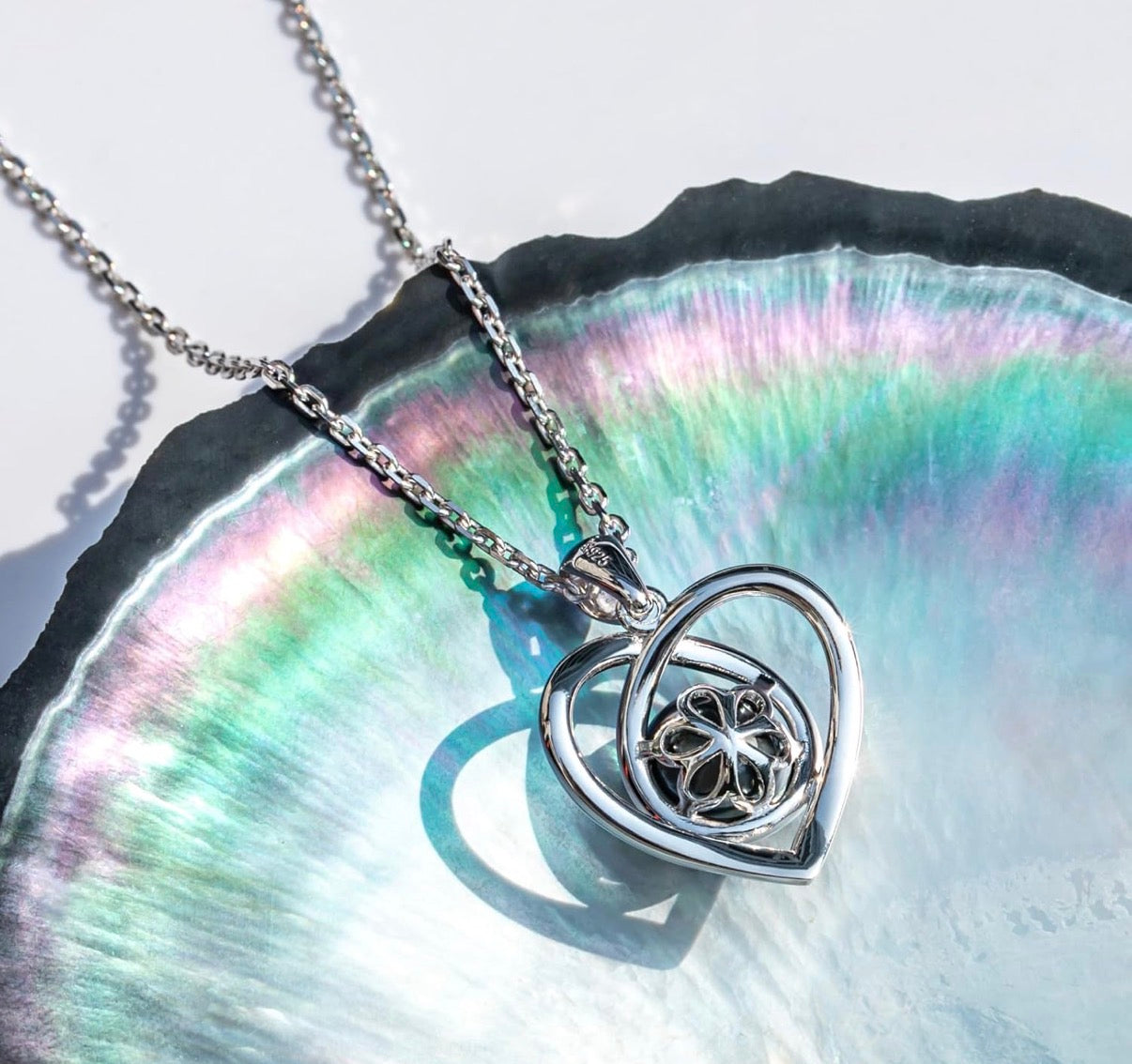 Genuine Tahitian Black Pearl with Moissanite Heart Pendant Necklace Black Pearls Sterling Silver