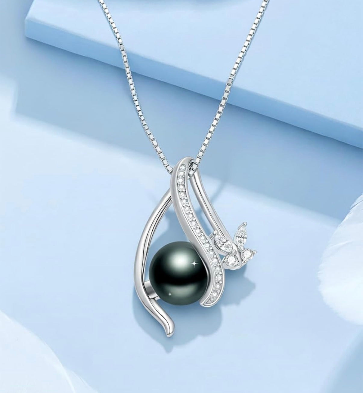 Tahitian Black Pearl AAAA 18K Gold Plated Sterling Silver Pendant Necklace for Women