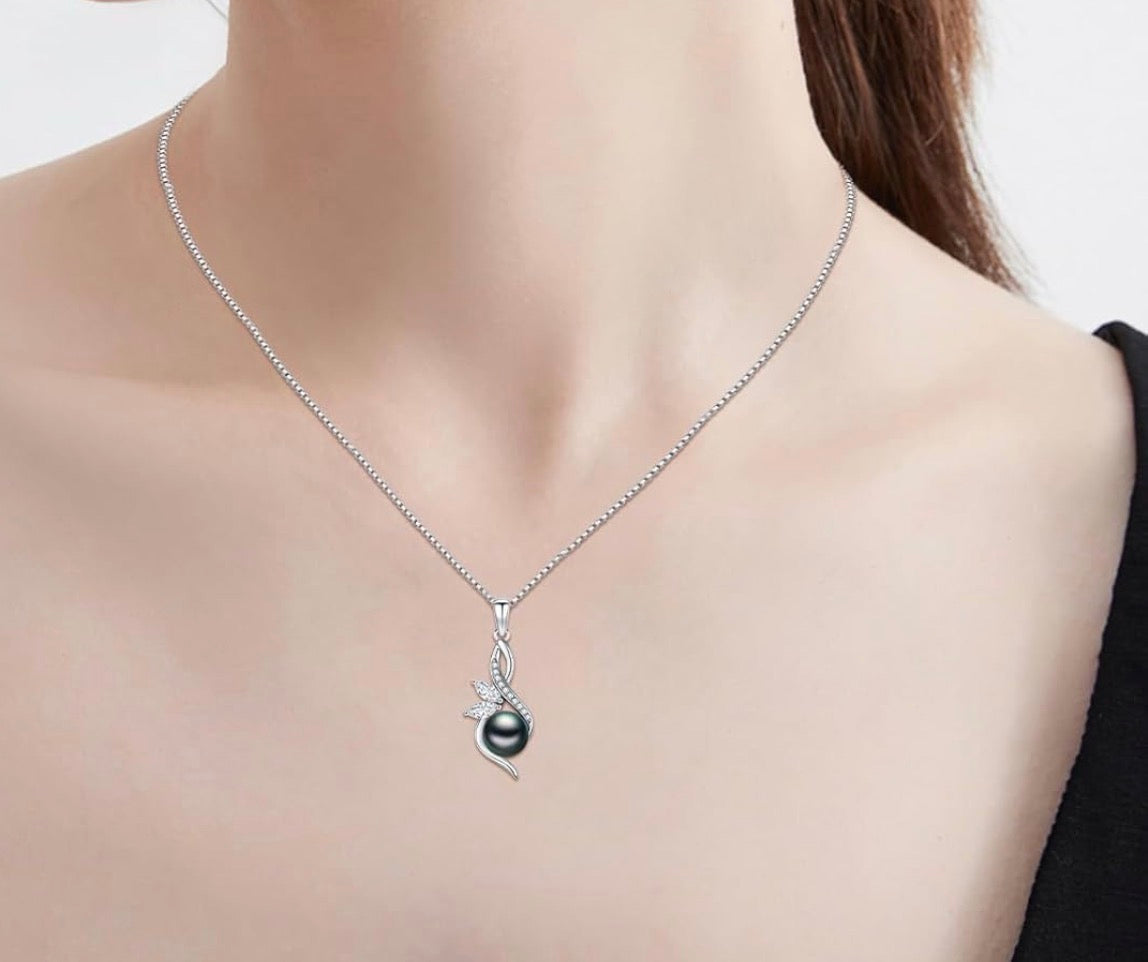 Tahitian Black Pearl AAAA 18K Gold Plated Sterling Silver Pendant Necklace for Women