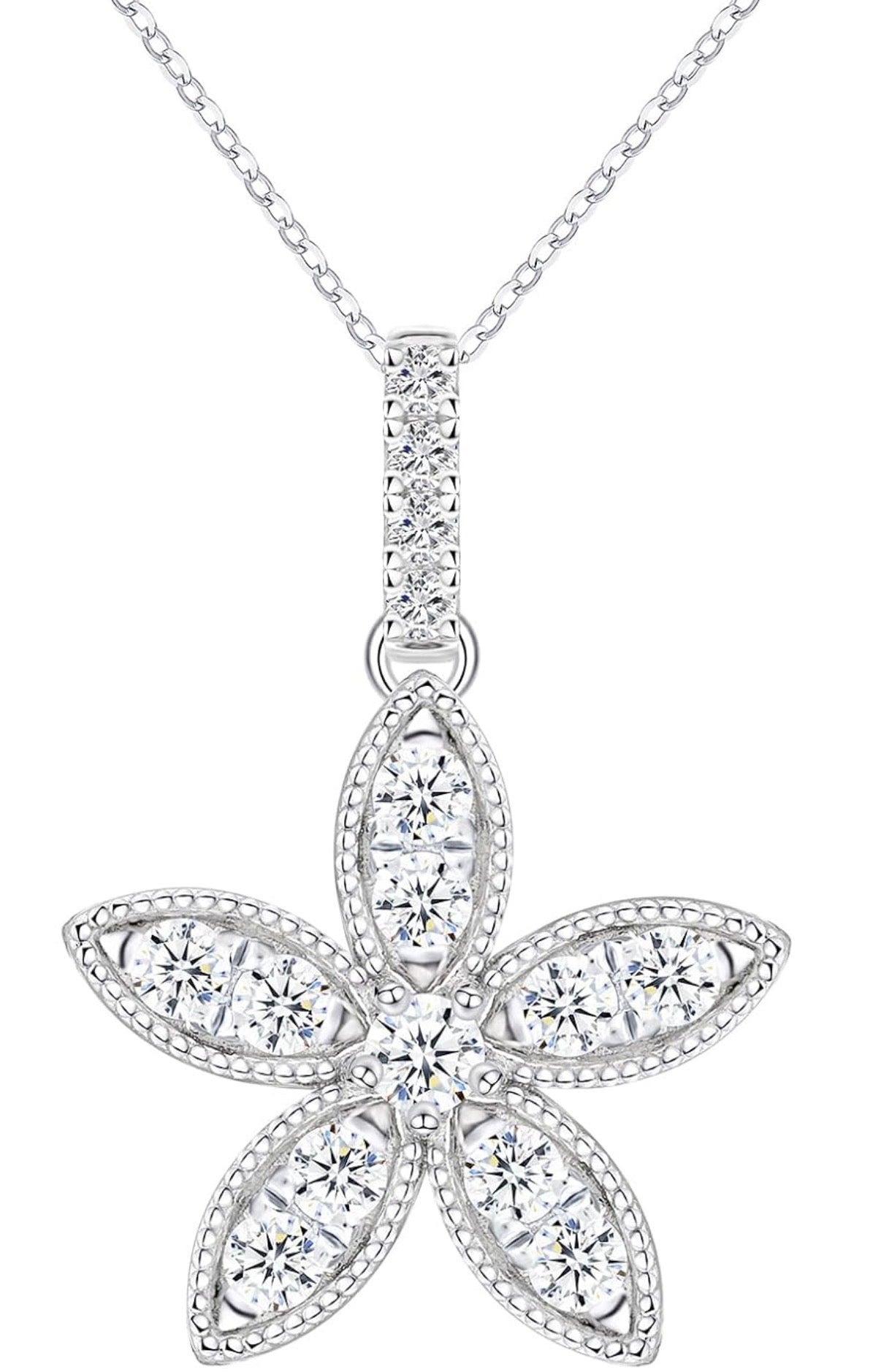 Flower Moissanite Pendant Necklace for Women, D Color VVS1 925 Sterling Silver Plated 18k White Gold 20 Inches Chain