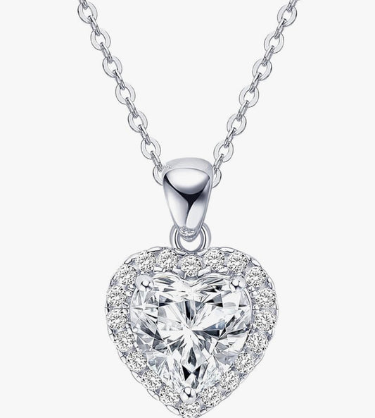 2CT Heart Moissanite Pendant Necklace, D Color VVS1 925 Sterling Silver Dainty