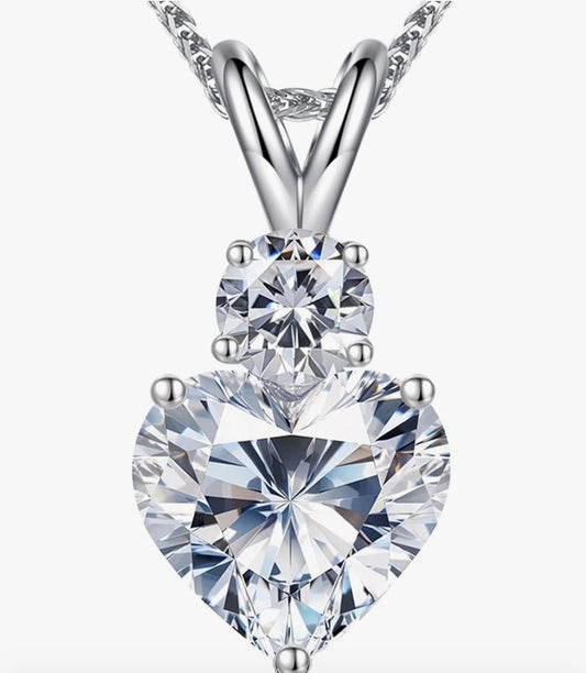 Forever Love Heart Pendant Necklaces for Women, 2.3 Carat Heartshape Moissanite Sterling Silver