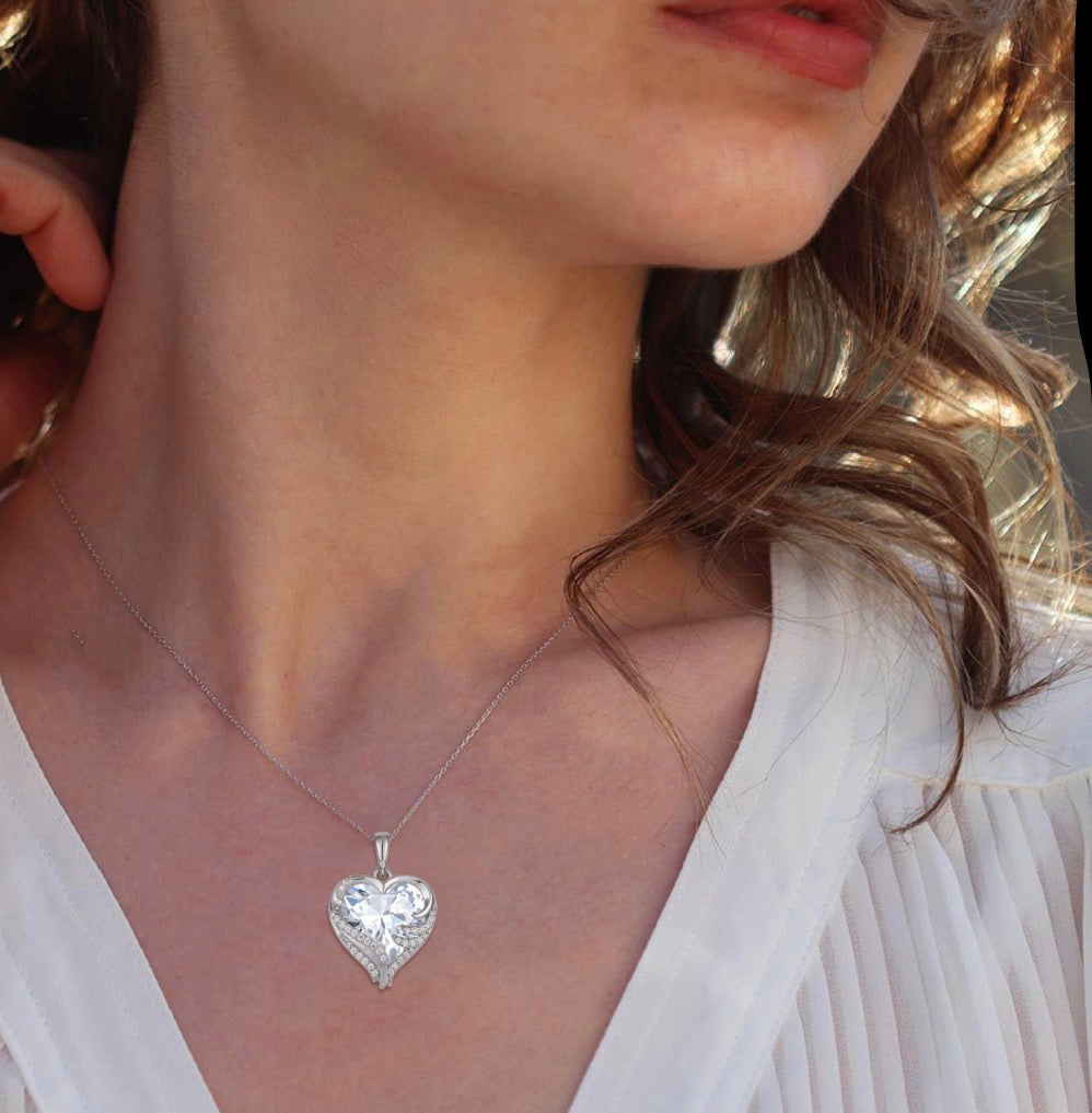 Angel Wings Necklaces for Women, 925 Sterling Silver Love Heart Pendant