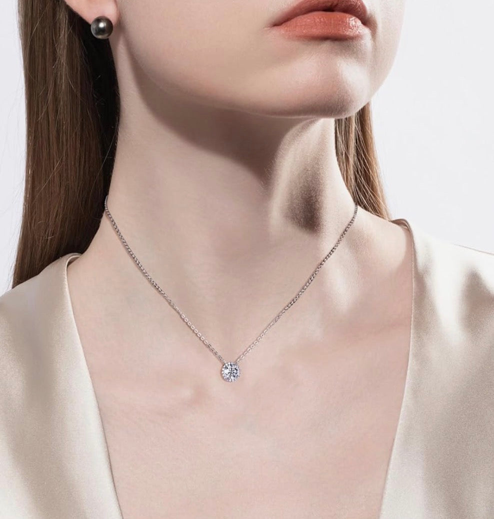 Moissanite Halo Necklace 925 Sterling Silver Infinity Necklace for Women Wife Her  Pendant, D Color, VVS1