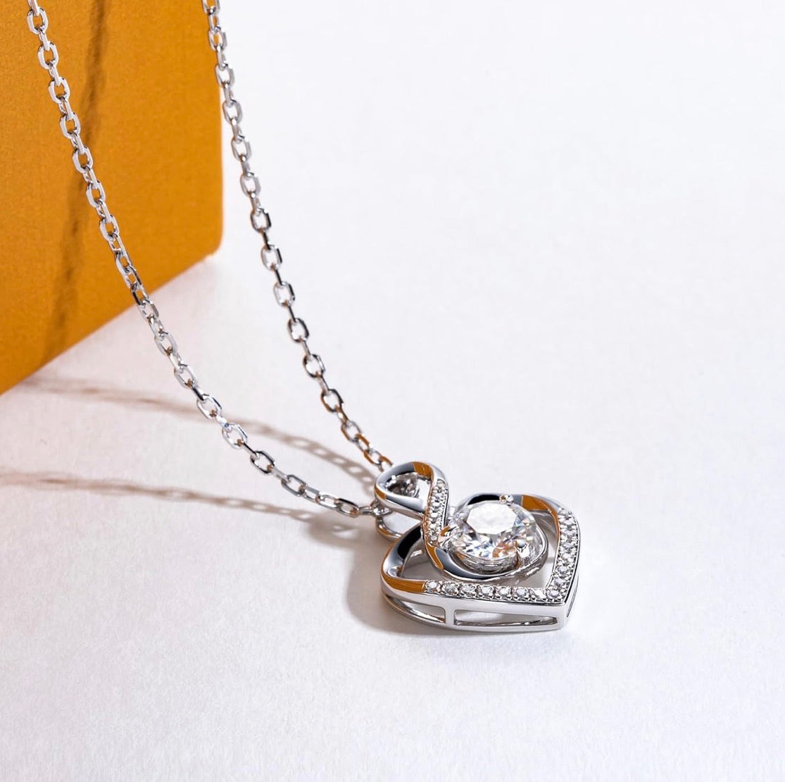 Pendant Love Necklace for Women 2 Ct Center Stone D Color VVS1 Clarity Round Brilliant Cut 925 Sterling Silver