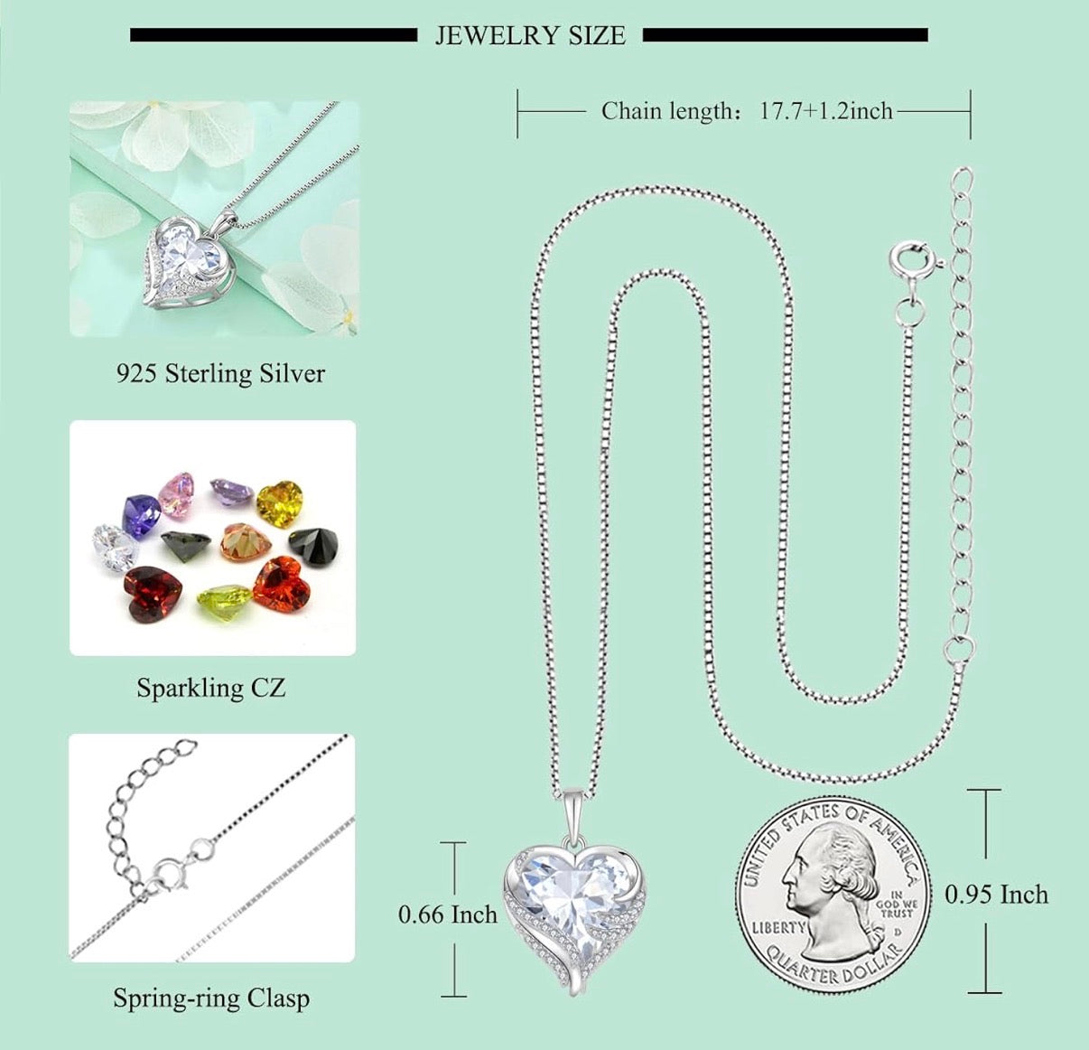 Angel Wings Necklaces for Women, 925 Sterling Silver Love Heart Pendant