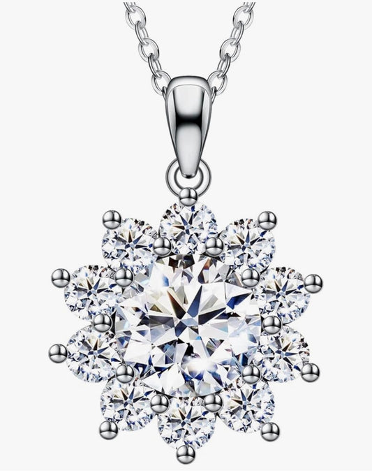 Sunflower Moissanite Pendant Necklace for Women 1CT Sterling Silver