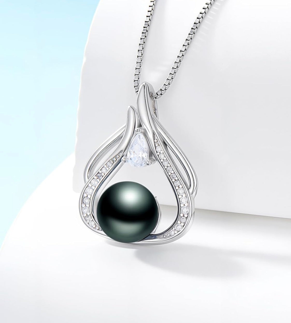 Tahitian Black Pearl AAAA 18K Gold Plated Sterling Silver Pendant Necklace for Women