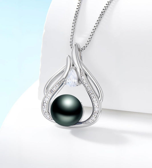 Tahitian Black Pearl AAAA 18K Gold Plated Sterling Silver Pendant Necklace for Women