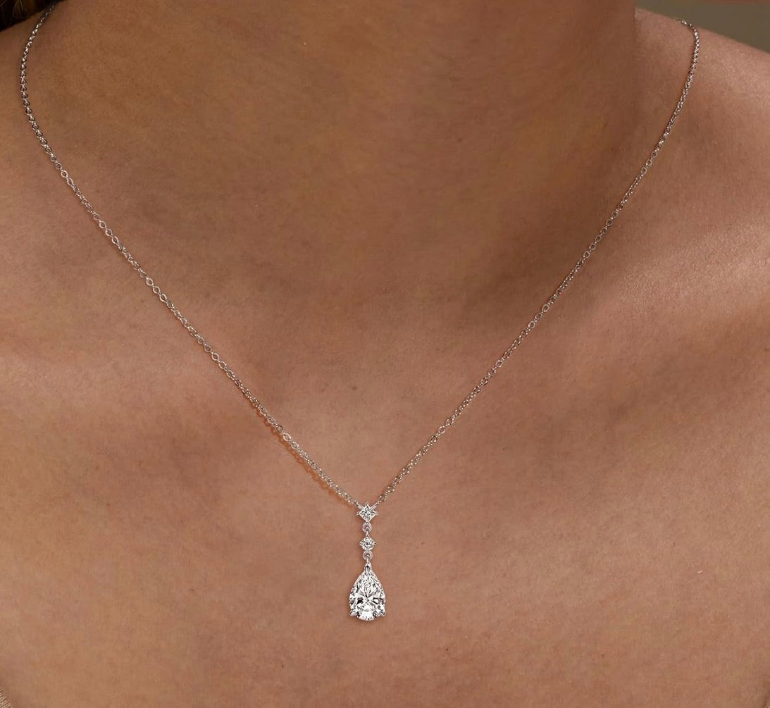 2CT Pear Cut Moissanite Pendant Necklace D Color VVS1 925 Sterling Silver Dainty Pendant.