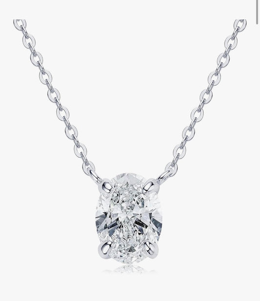 2ct Oval Moissanite Pendant Necklace, D Color VVS1 925 Sterling Silver Platinum