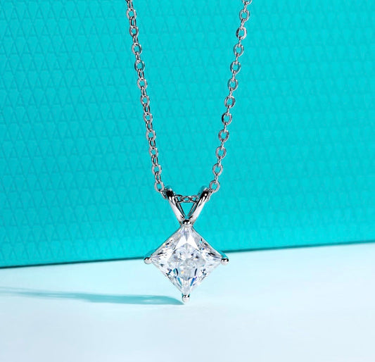 Moissanite Princess Cut Pendant Necklace 5CT D Color VVS1 925 Sterling Silver