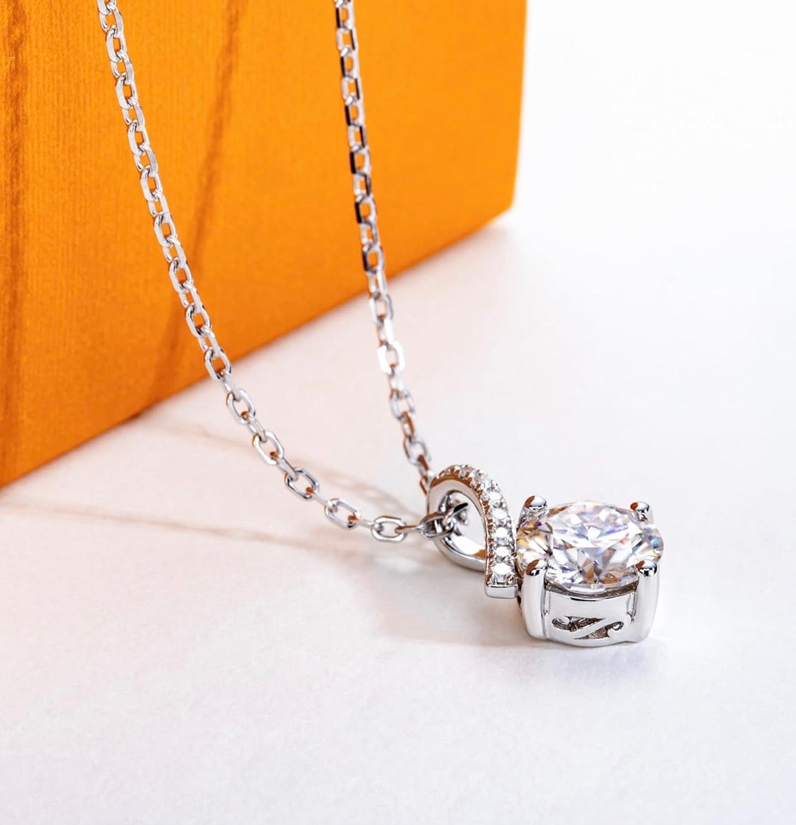 Pendant Ribbon Necklace for Women 2 Ct Center Stone D Color VVS1 Clarity Round Brilliant Cut 925 Sterling Silver