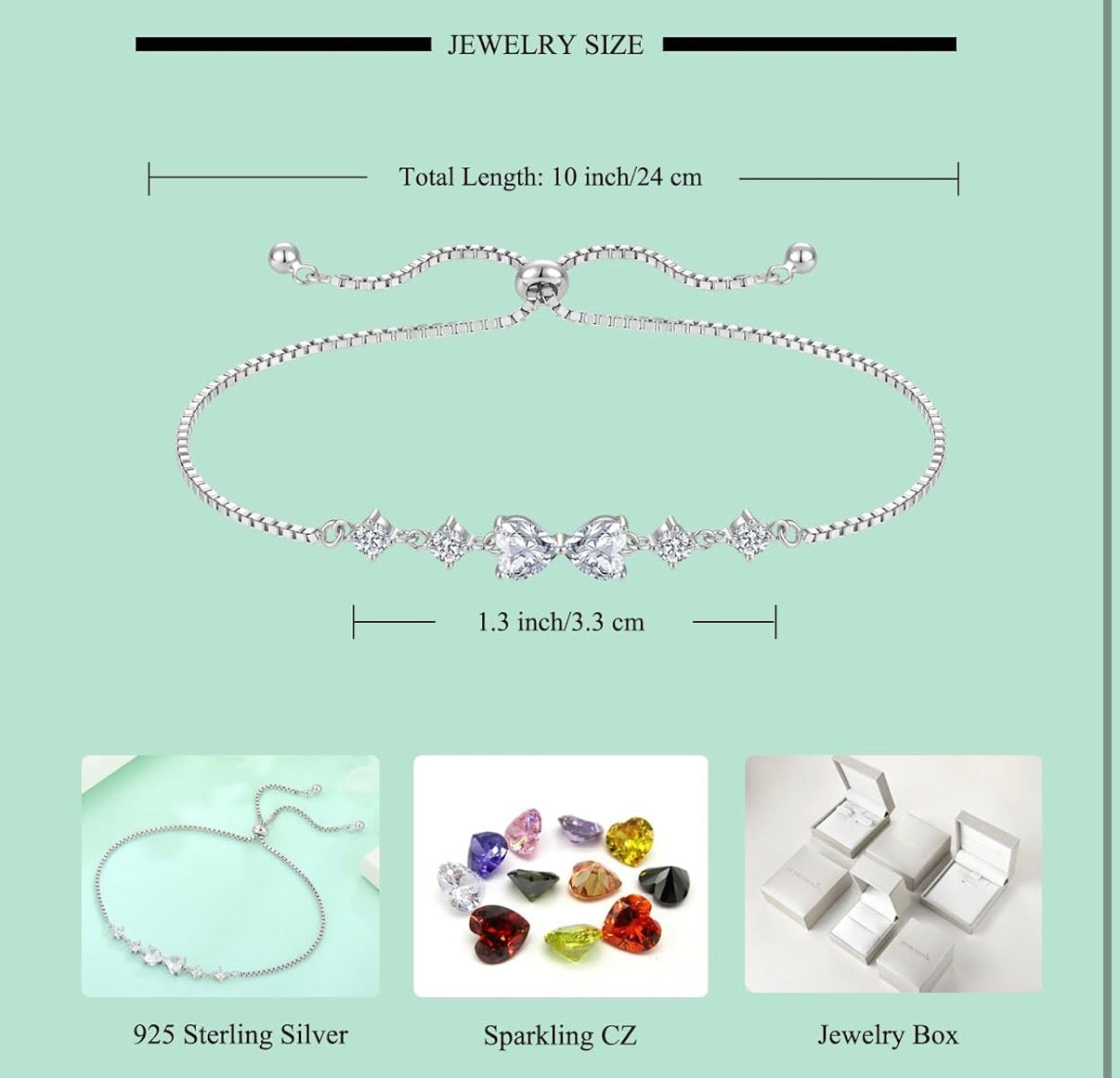 Heart Bracelet for Women 925 Sterling Silver Adjustable