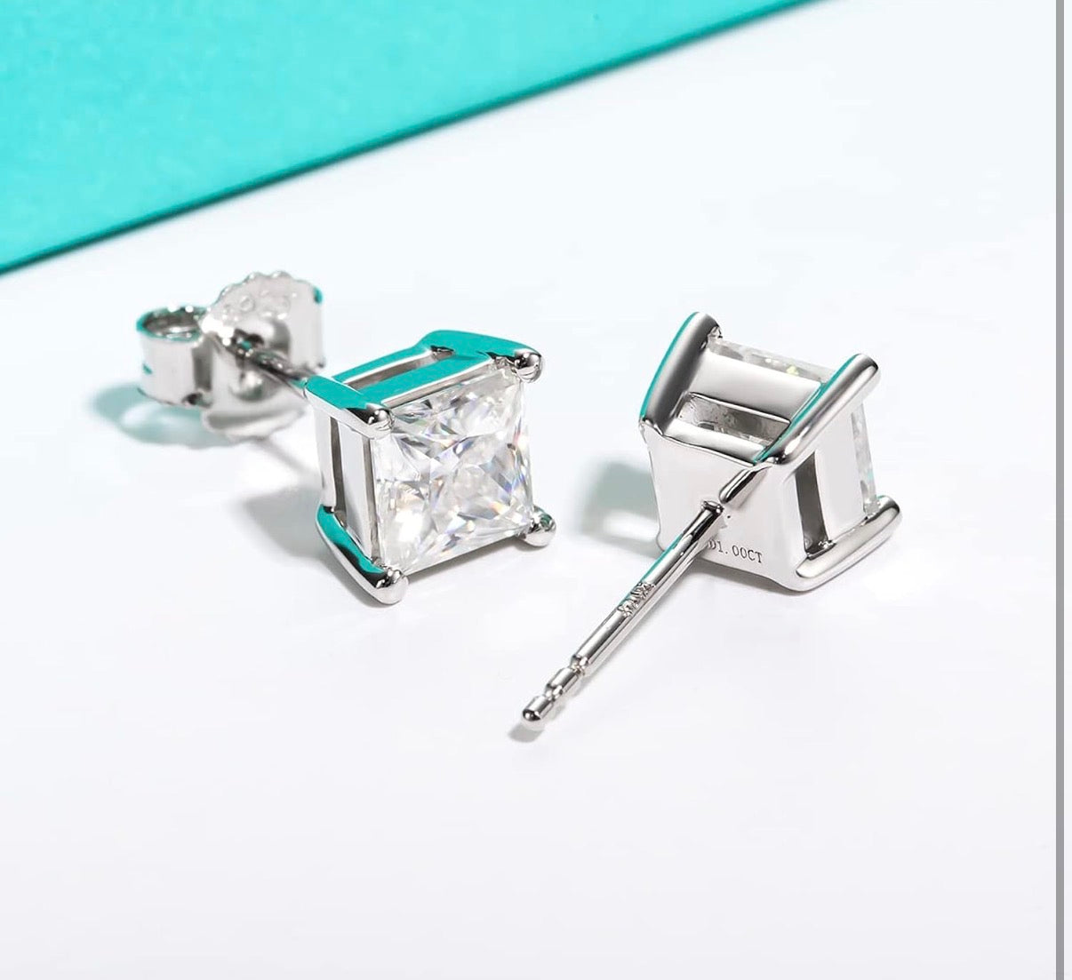 4 Carats Post Princess Cut Moissanite Stud Earrings for Women, D Color VVS1 925 Sterling Silver Earrings