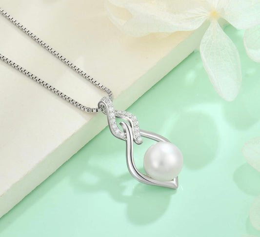 Infinity Pearl Pendant Necklace 925 Sterling Silver