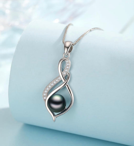 Tahitian Black Pearl AAAA 18K Gold Plated Sterling Silver Pendant Necklace for Women