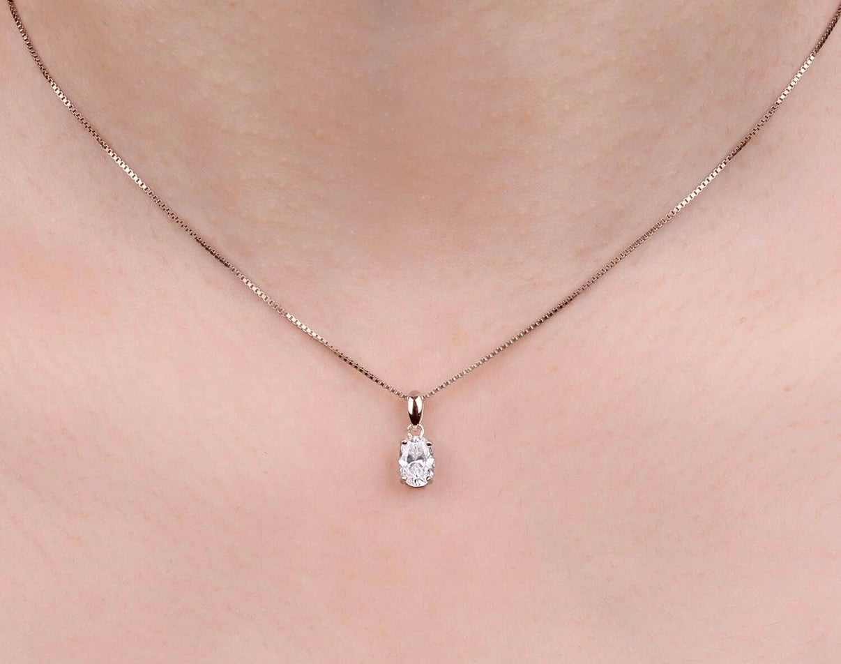 Oval Cut 1ct Moissanite Solitaire Pendant Necklace for Women, Simulated Diamond 925 Sterling Silver 14k White Gold Plated Necklaces for Her VVS D-F.