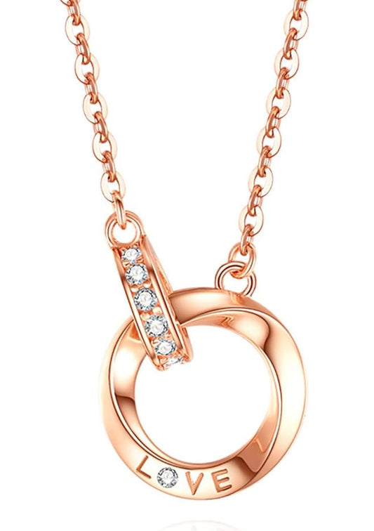 18k Gold Mobius Ring Necklace, Moissanite Love Necklace.