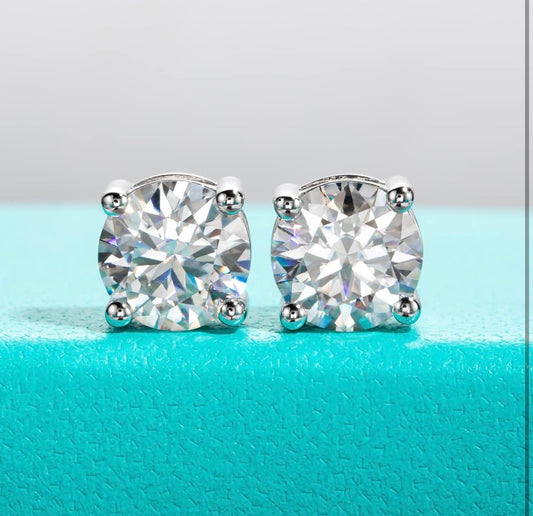 1 Carats Circle Cut Moissanite Stud Earrings for Women, D Color VVS1 925 Sterling Silver Earrings