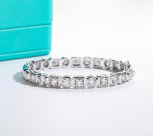 Moissanite Tennis Bracelet 8-10.4cttw D Color VVS1 925 Sterling Silver Round Cut Bezel Set Classic Bangle Bracelets 7.5 cm