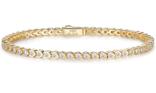 D Color VVS1 Clarity Moissanite Tennis Yellow Gold Bracelet 1.21 Carat Solid 925 Sterling Silver, 5.5-7.5inch