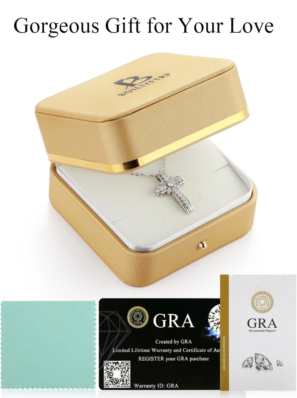 Christian Cross Moissanite Pendant Necklace for Women, D Color VVS1 925 Sterling Silver Plated 18k White Gold 20 Inches Chain