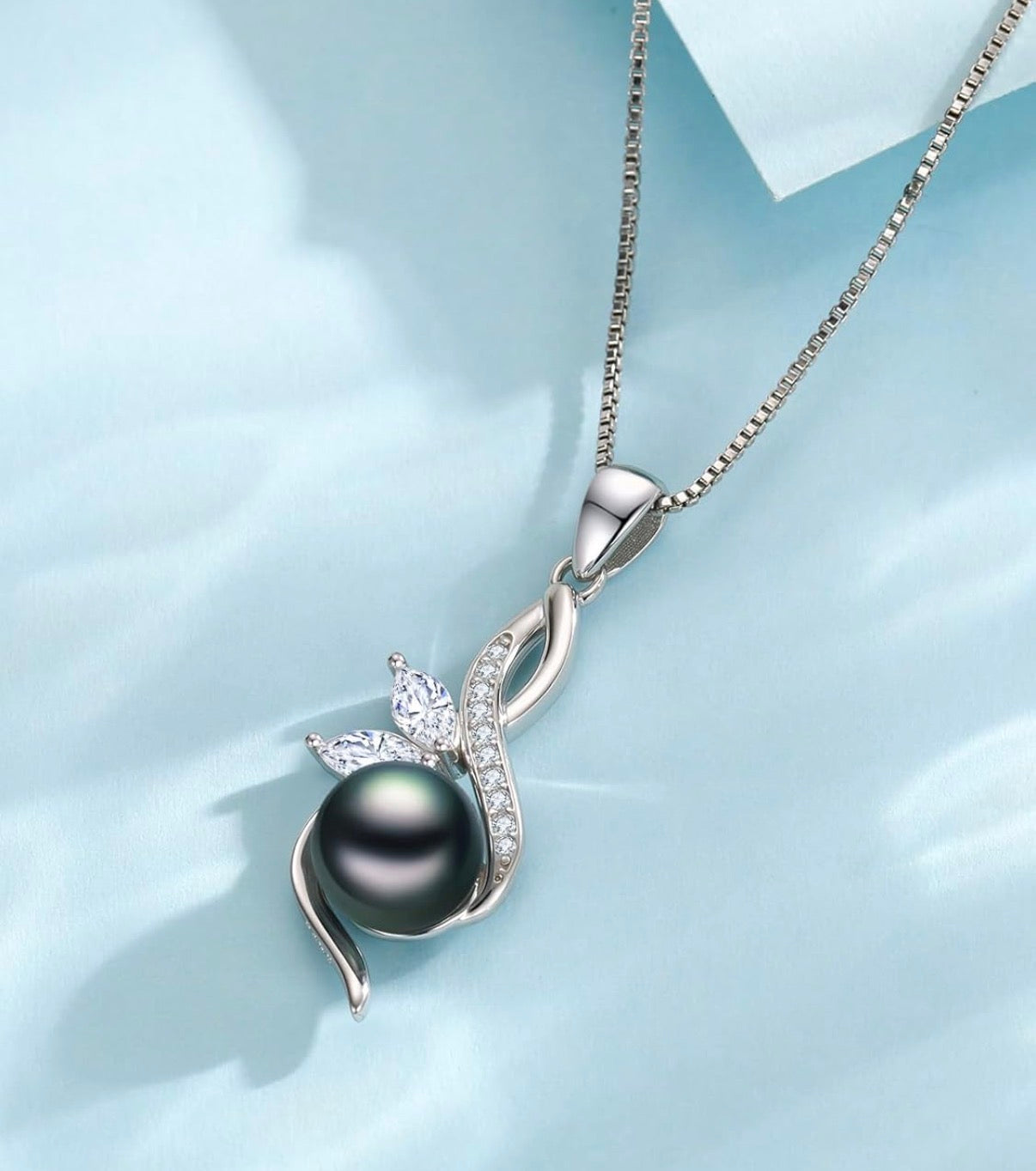 Tahitian Black Pearl AAAA 18K Gold Plated Sterling Silver Pendant Necklace for Women