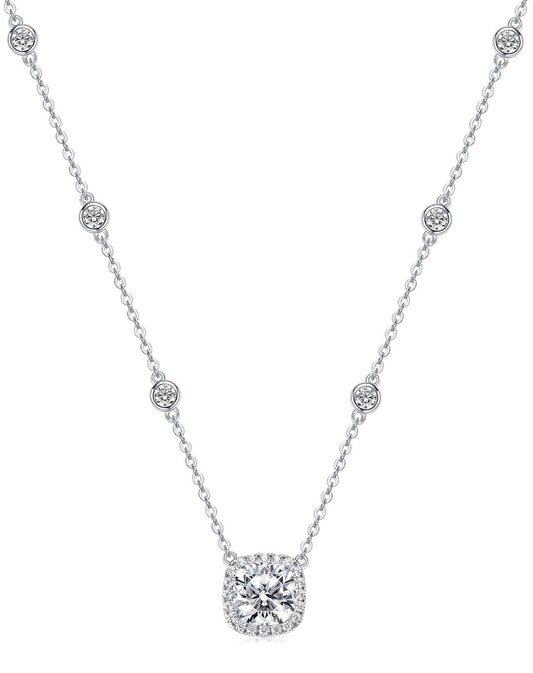 2.5CT Moissanite Pendant Necklace Cushion Cut D Color VVS1 925 Sterling Silver Halo Pendant.