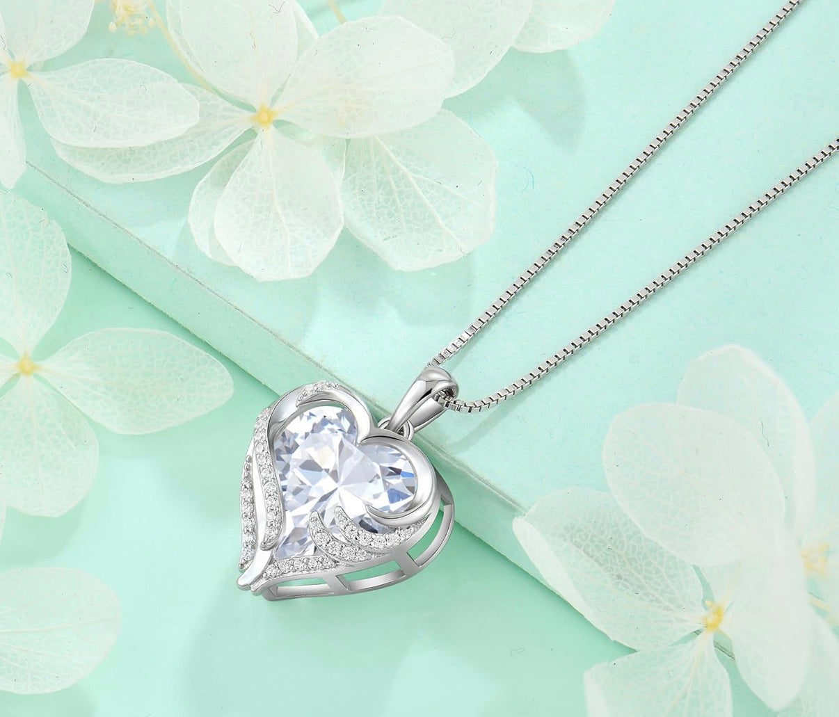 Angel Wings Necklaces for Women, 925 Sterling Silver Love Heart Pendant