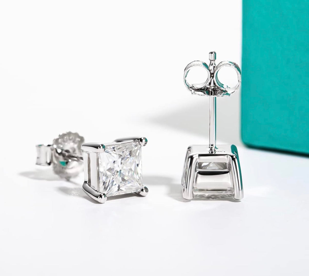 4 Carats Post Princess Cut Moissanite Stud Earrings for Women, D Color VVS1 925 Sterling Silver Earrings