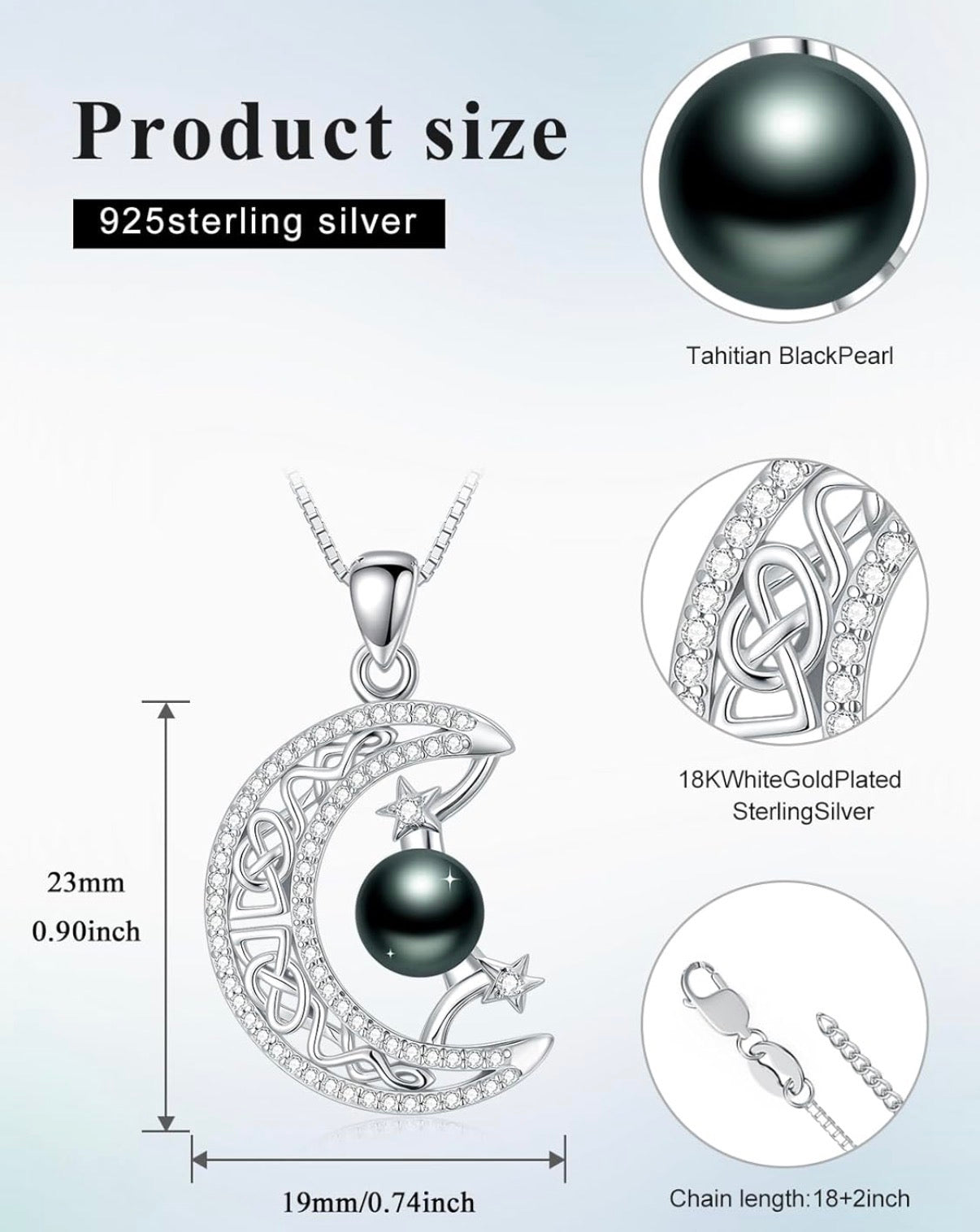 Tahitian Black Pearl AAAA 18K Gold Plated Sterling Silver Pendant Necklace for Women