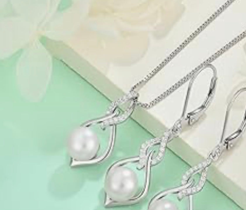 Infinity Pearl Pendant Necklace 925 Sterling Silver