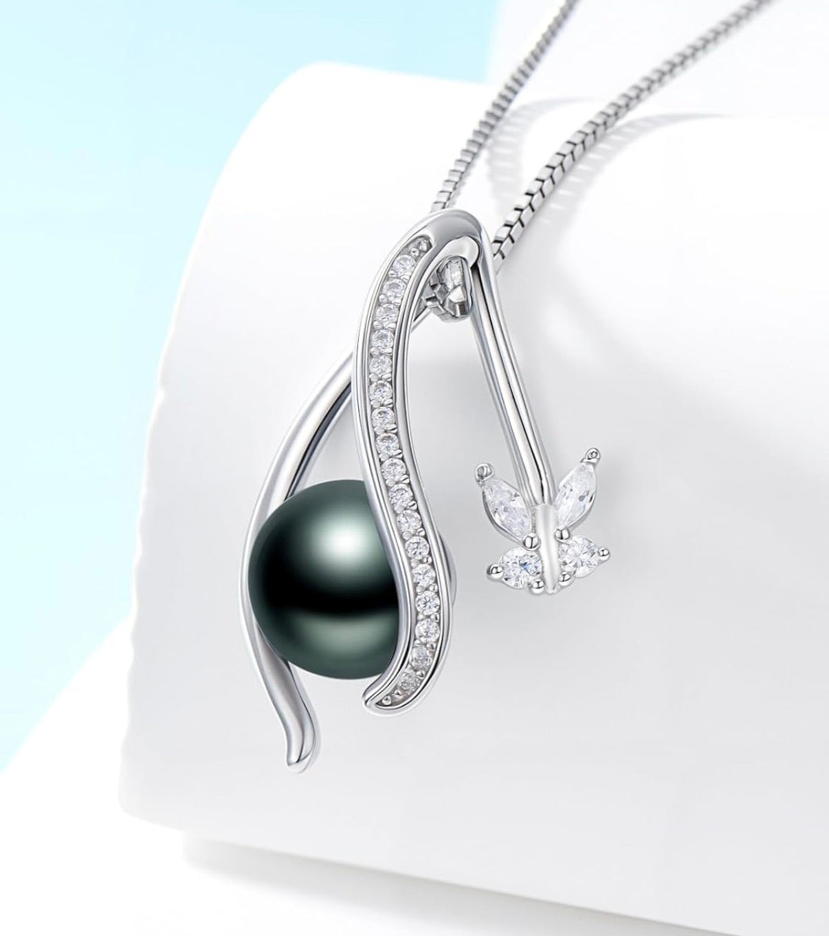 Tahitian Black Pearl AAAA 18K Gold Plated Sterling Silver Pendant Necklace for Women