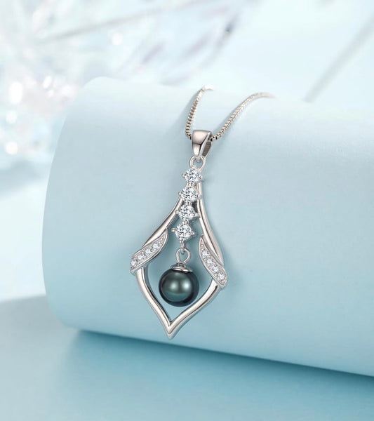 Tahitian Black Pearl AAAA 18K Gold Plated Sterling Silver Pendant Necklace for Women