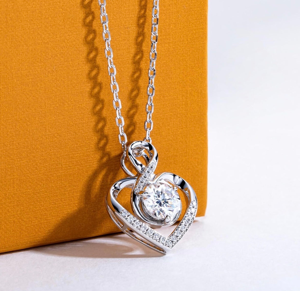 Pendant Love Necklace for Women 2 Ct Center Stone D Color VVS1 Clarity Round Brilliant Cut 925 Sterling Silver