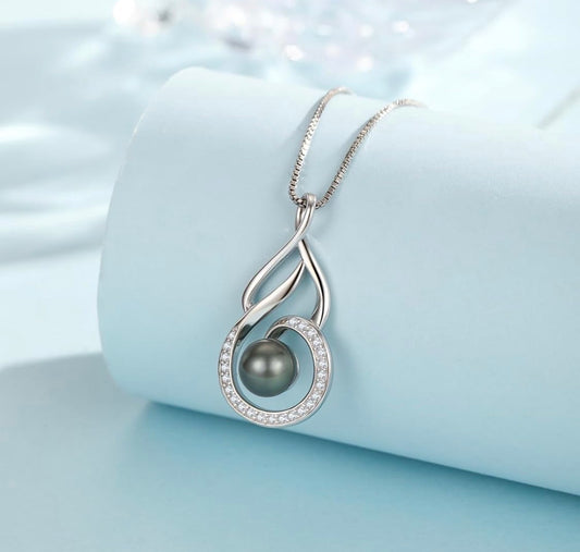 Tahitian Black Pearl AAAA 18K Gold Plated Sterling Silver Pendant Necklace for Women